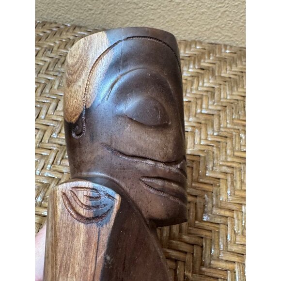 Hand-Carved Wooden Tiki Figurine Statue Decor 8" Tall - Picture 6 of 10